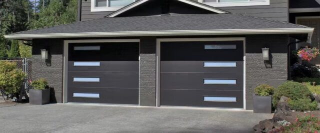 Dual Hormann Garage Doors with Horizontal Windows Added to a Modern Residence in San Jose, CA